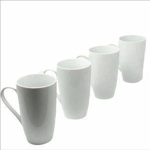 Tall White Porcelain Mugs - Set of 4